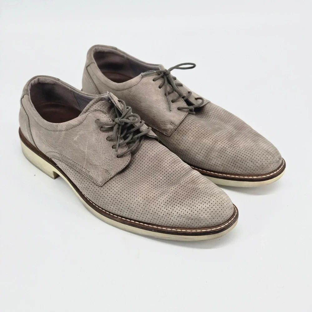 Ecco Melbourne Perforated Grey Nubuck Leather Derby Dress Shoes Men 45 US 11 GUC
